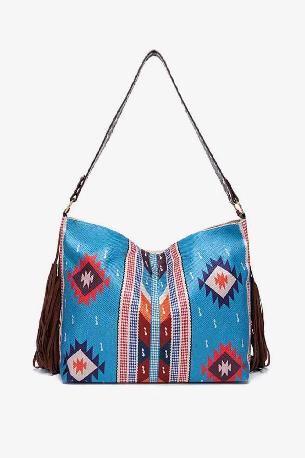 Side Tassel Adorn Geometric Canvas Tote Bag