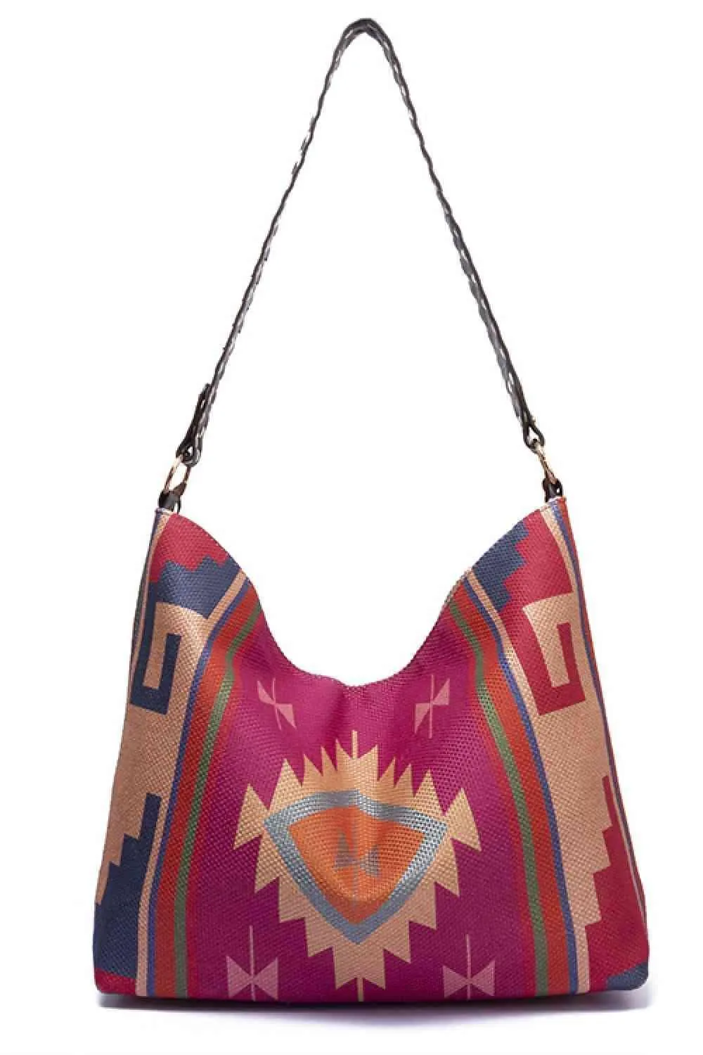 Side Tassel Adorn Geometric Canvas Tote Bag