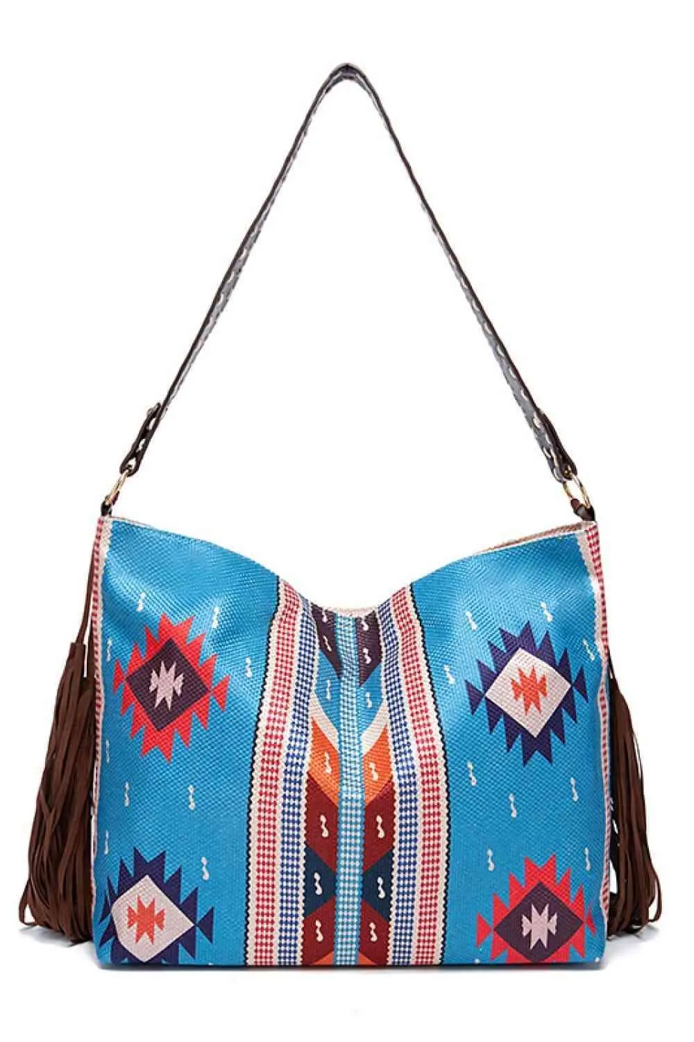 Side Tassel Adorn Geometric Canvas Tote Bag
