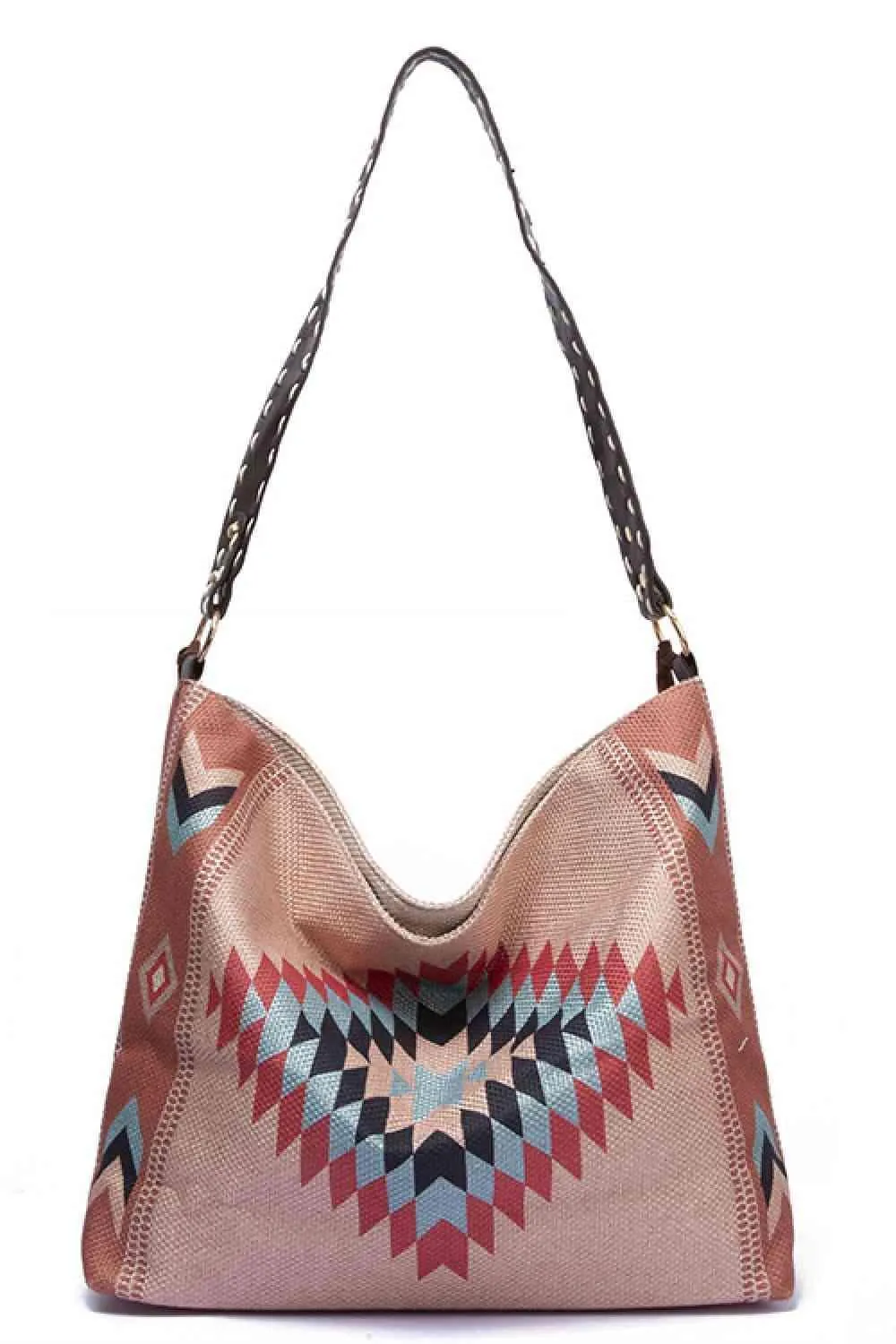 Side Tassel Adorn Geometric Canvas Tote Bag