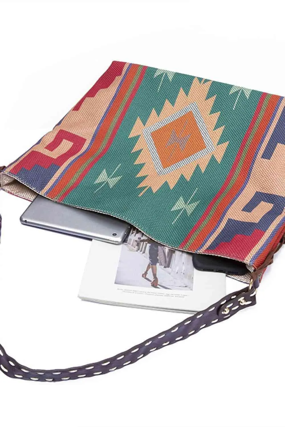 Side Tassel Adorn Geometric Canvas Tote Bag