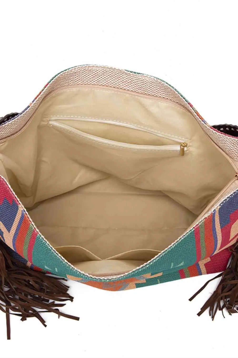 Side Tassel Adorn Geometric Canvas Tote Bag