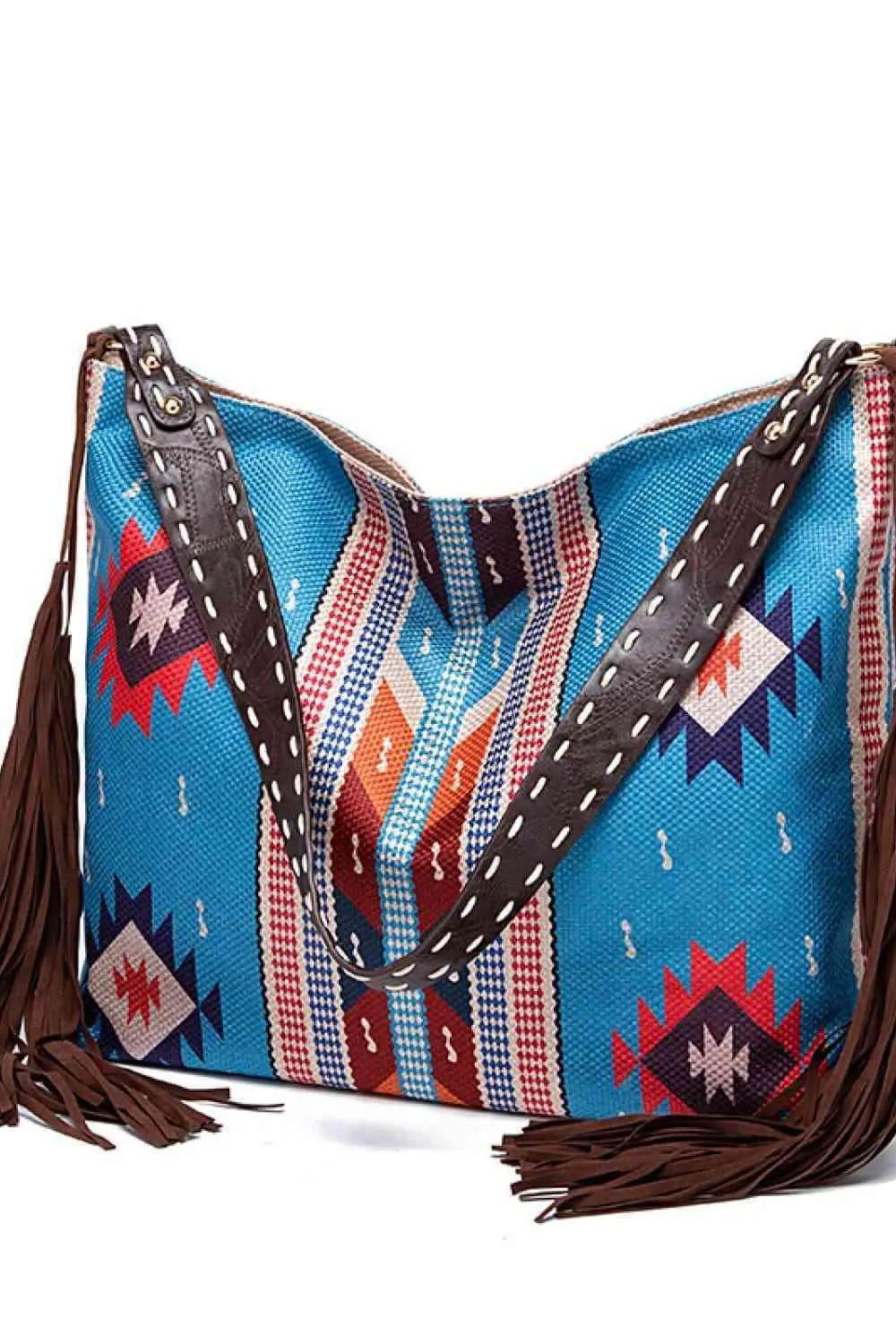 Side Tassel Adorn Geometric Canvas Tote Bag