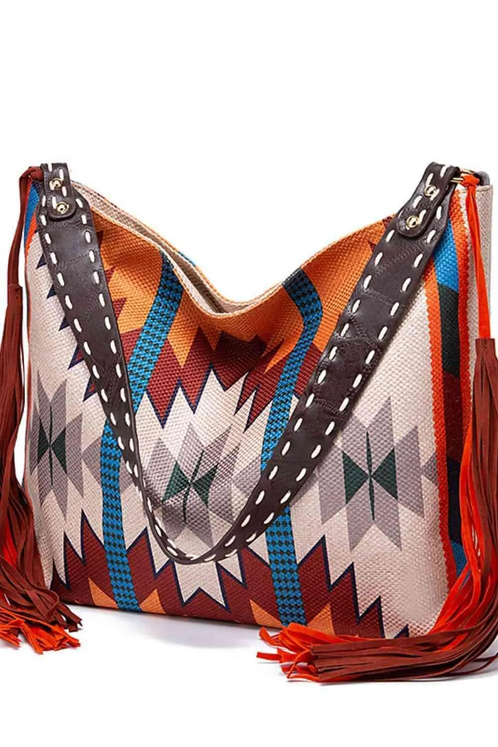 Side Tassel Adorn Geometric Canvas Tote Bag