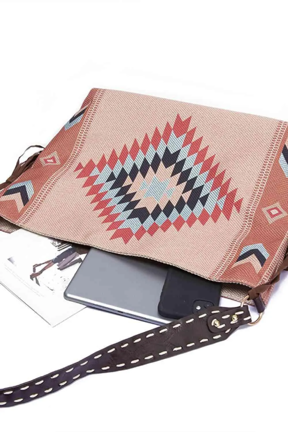 Side Tassel Adorn Geometric Canvas Tote Bag