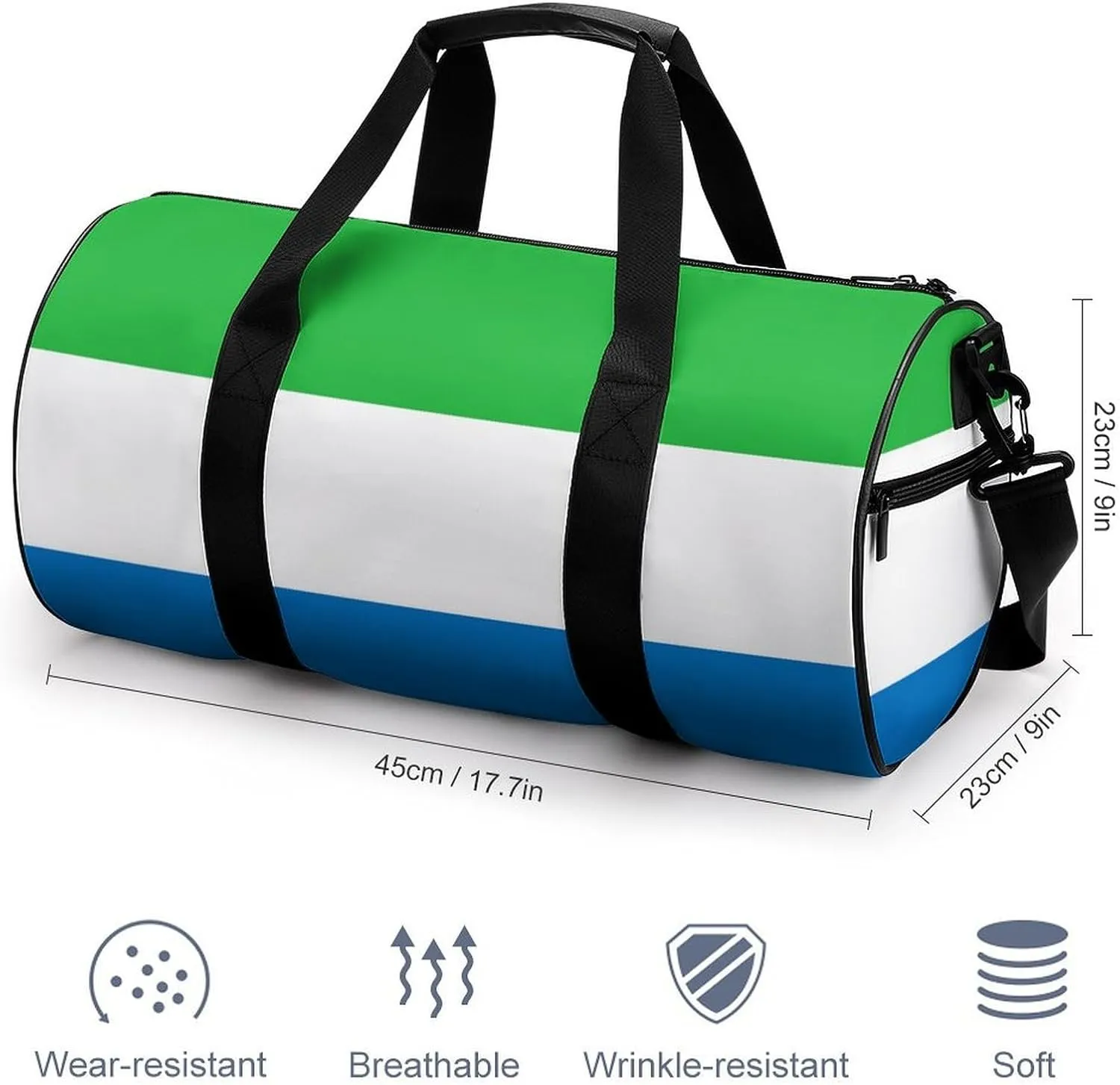 Sierra Leone Flag Gym Bag for Men Women with Dry Wet Separation Sports Travel Duffel