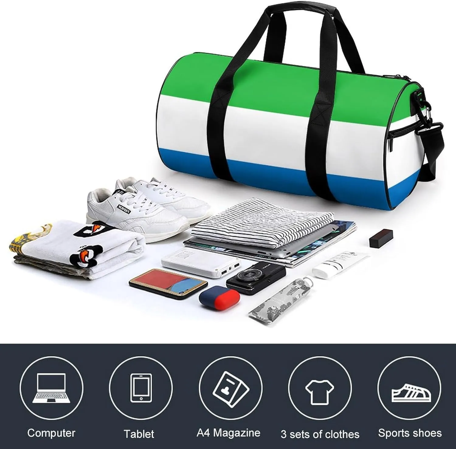 Sierra Leone Flag Gym Bag for Men Women with Dry Wet Separation Sports Travel Duffel