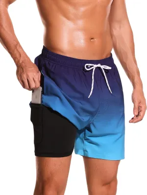 SILKWORLD Mens Swimming Trunks with Compression Liner Quick Dry 5 inch Swim Shorts with Zipper Pockets
