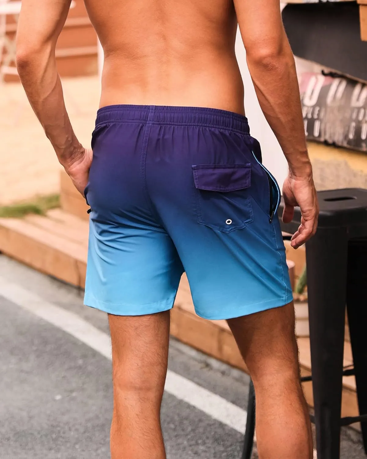 SILKWORLD Mens Swimming Trunks with Compression Liner Quick Dry 5 inch Swim Shorts with Zipper Pockets
