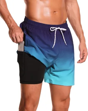 SILKWORLD Mens Swimming Trunks with Compression Liner Quick Dry 5 inch Swim Shorts with Zipper Pockets