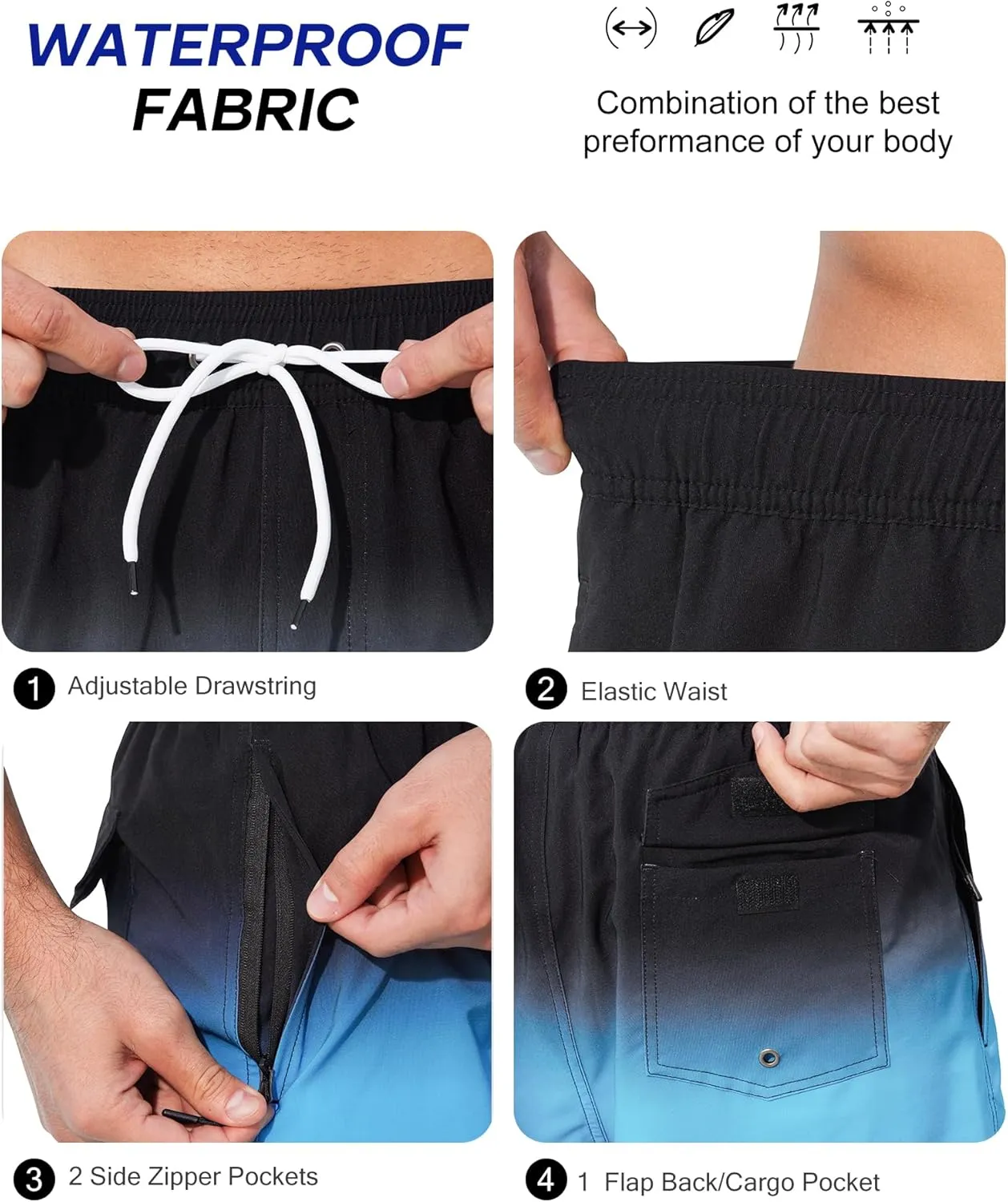 SILKWORLD Mens Swimming Trunks with Compression Liner Quick Dry 5 inch Swim Shorts with Zipper Pockets