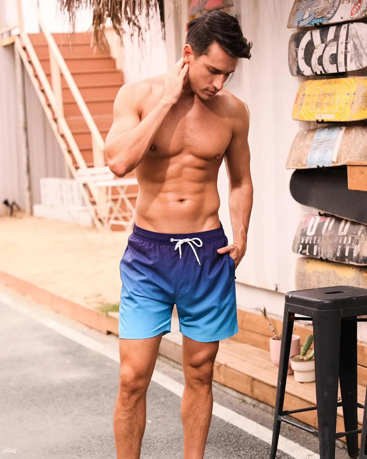 SILKWORLD Mens Swimming Trunks with Compression Liner Quick Dry 5 inch Swim Shorts with Zipper Pockets