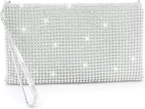 Silver Wristlet Clutch Purse for Women Evening Bags and Clutches Purses Bling Small Purse with Rhinestones Handbag