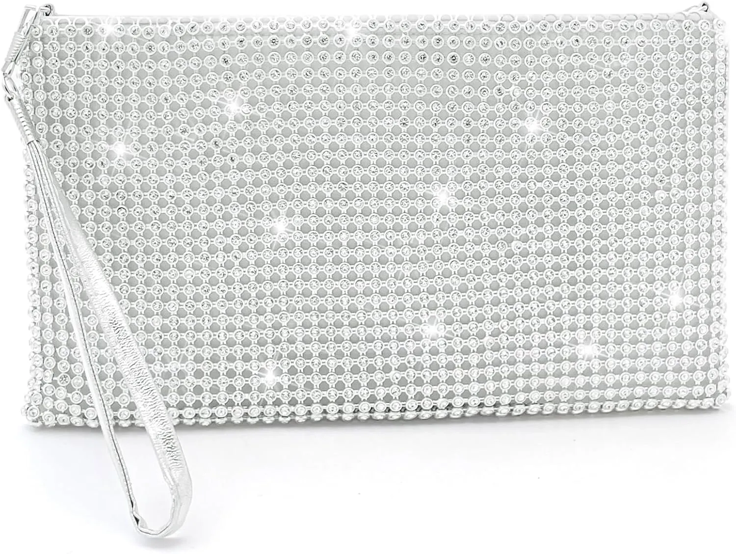 Silver Wristlet Clutch Purse for Women Evening Bags and Clutches Purses Bling Small Purse with Rhinestones Handbag