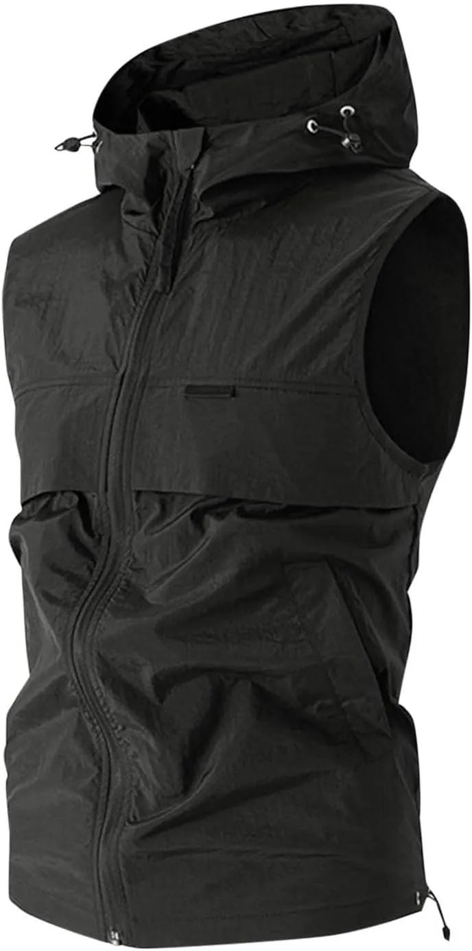 Sleeveless Hoodies for Men Zip Up Hooded Bodybuilding Tank Tops Lightweight Quick Dry Muscle Workout Hoodie with Pockets