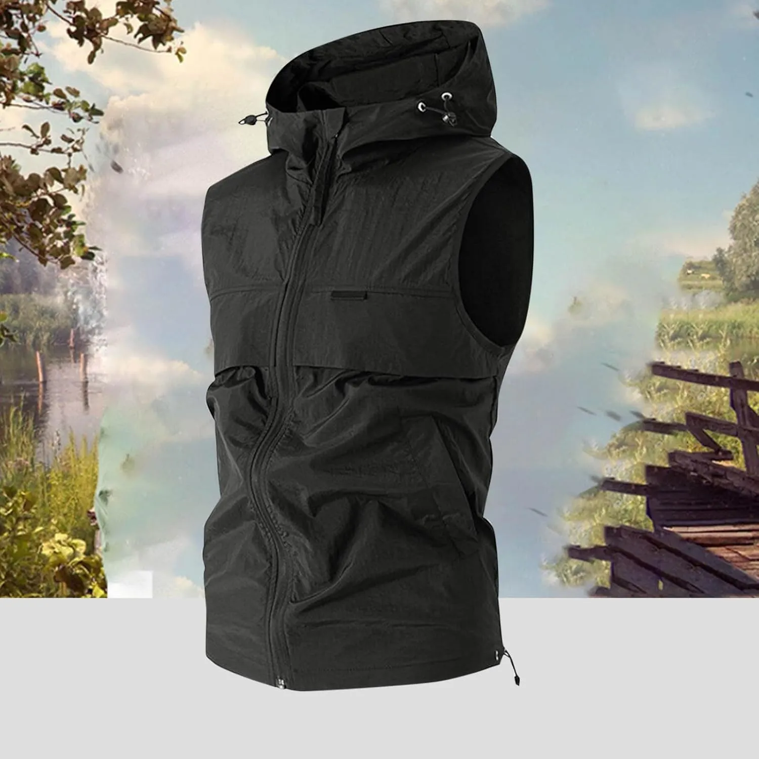 Sleeveless Hoodies for Men Zip Up Hooded Bodybuilding Tank Tops Lightweight Quick Dry Muscle Workout Hoodie with Pockets