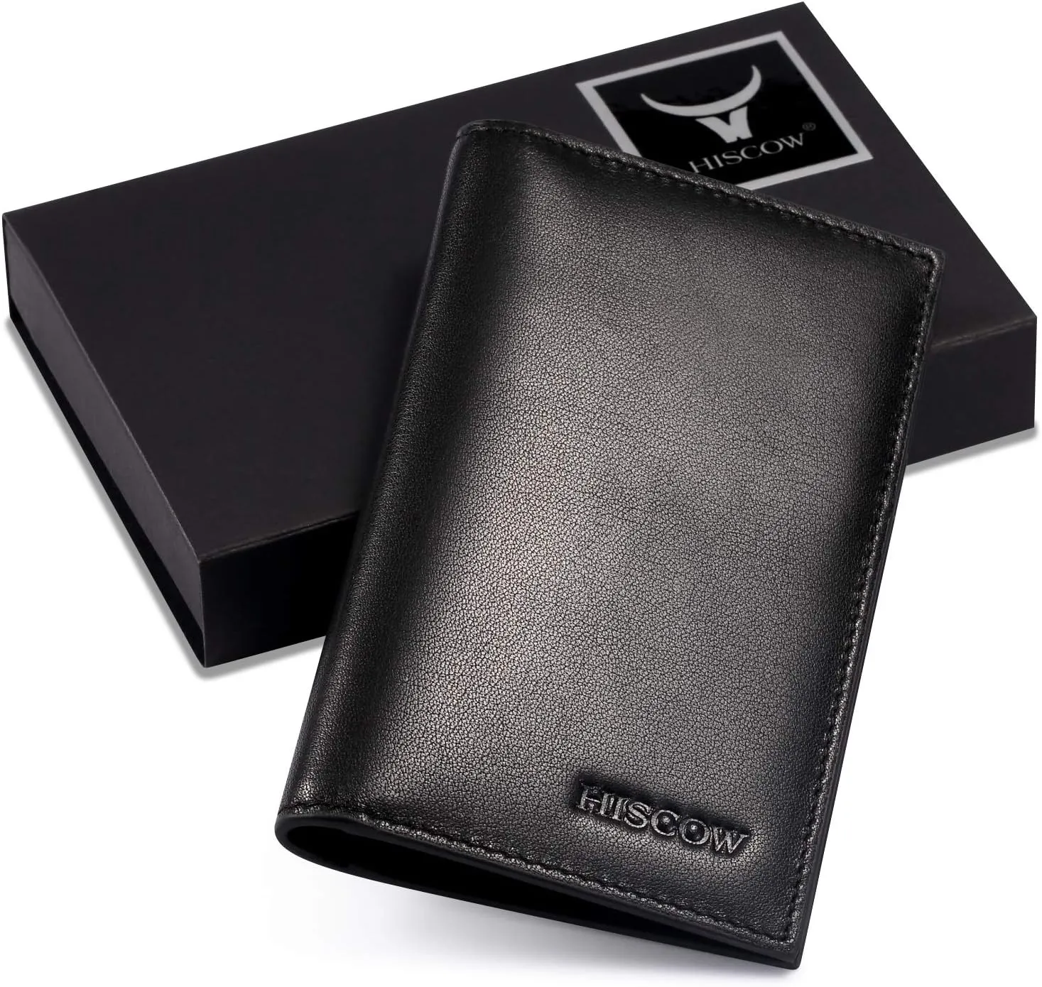 Slim Leather Credit Card Holder for Men & Women 8cc, Italian Calfskin (Black)