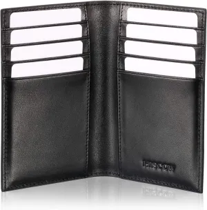 Slim Leather Credit Card Holder for Men & Women 8cc, Italian Calfskin (Black)