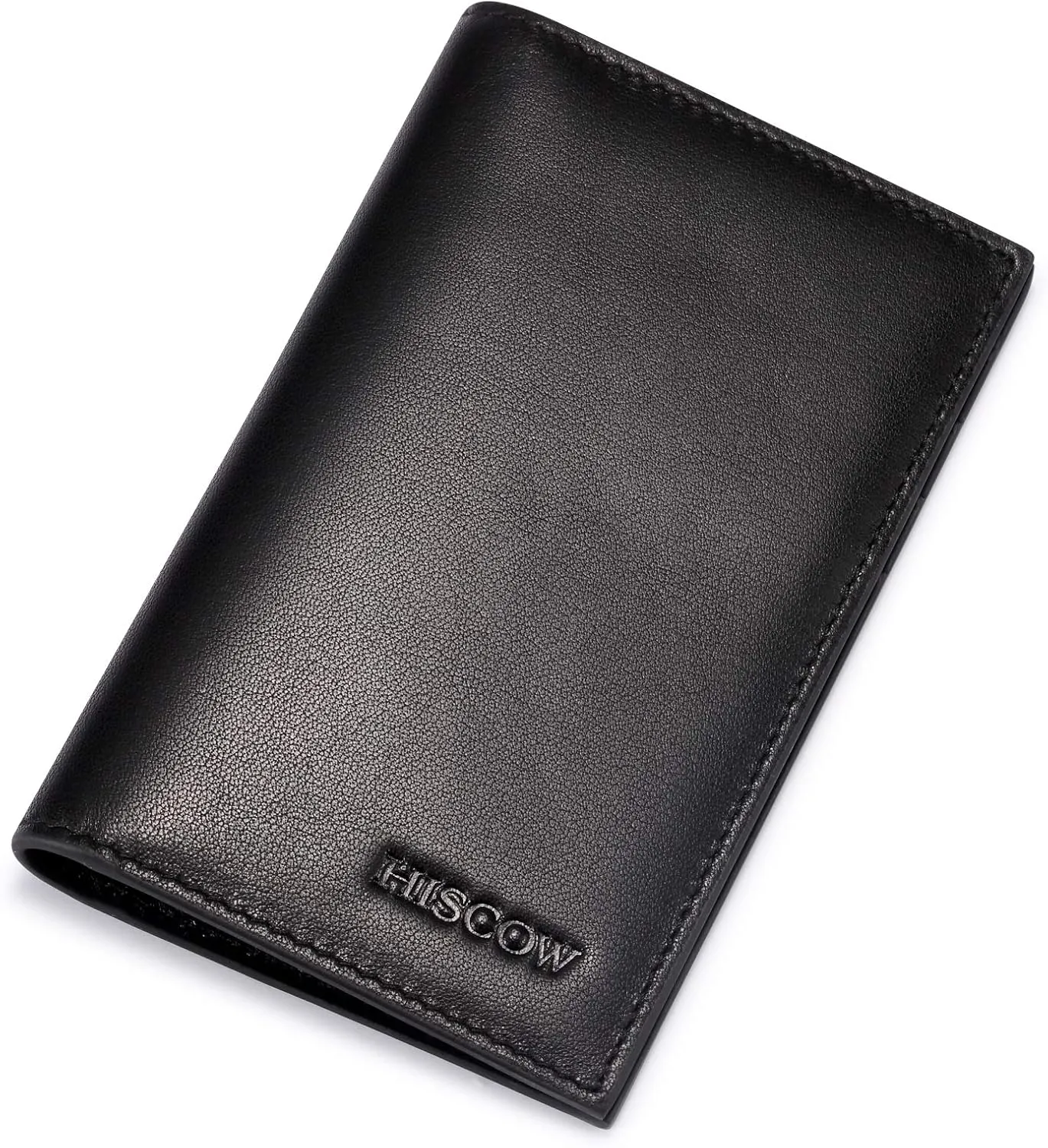Slim Leather Credit Card Holder for Men & Women 8cc, Italian Calfskin (Black)