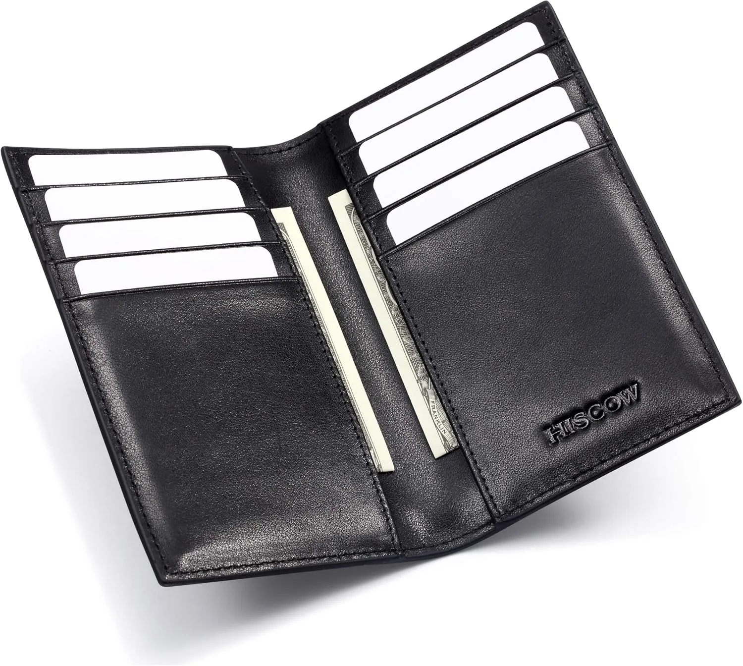 Slim Leather Credit Card Holder for Men & Women 8cc, Italian Calfskin (Black)