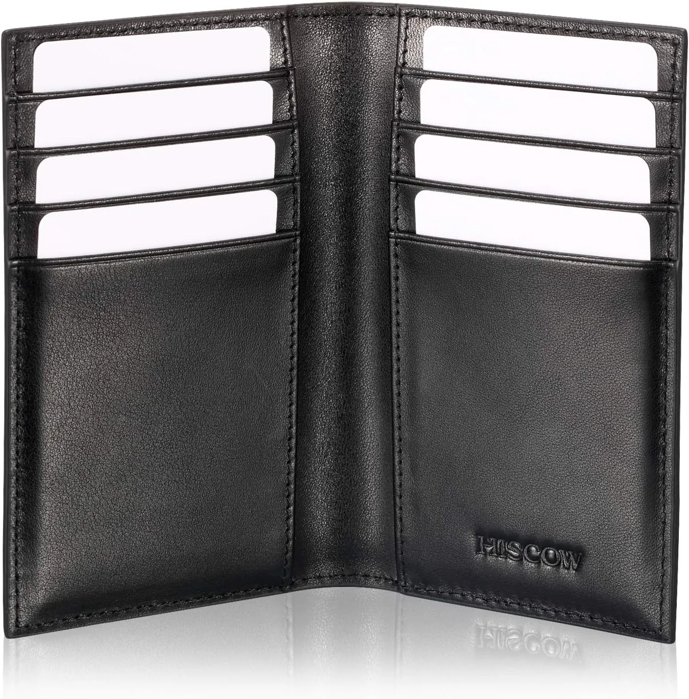 Slim Leather Credit Card Holder for Men & Women 8cc, Italian Calfskin (Black)