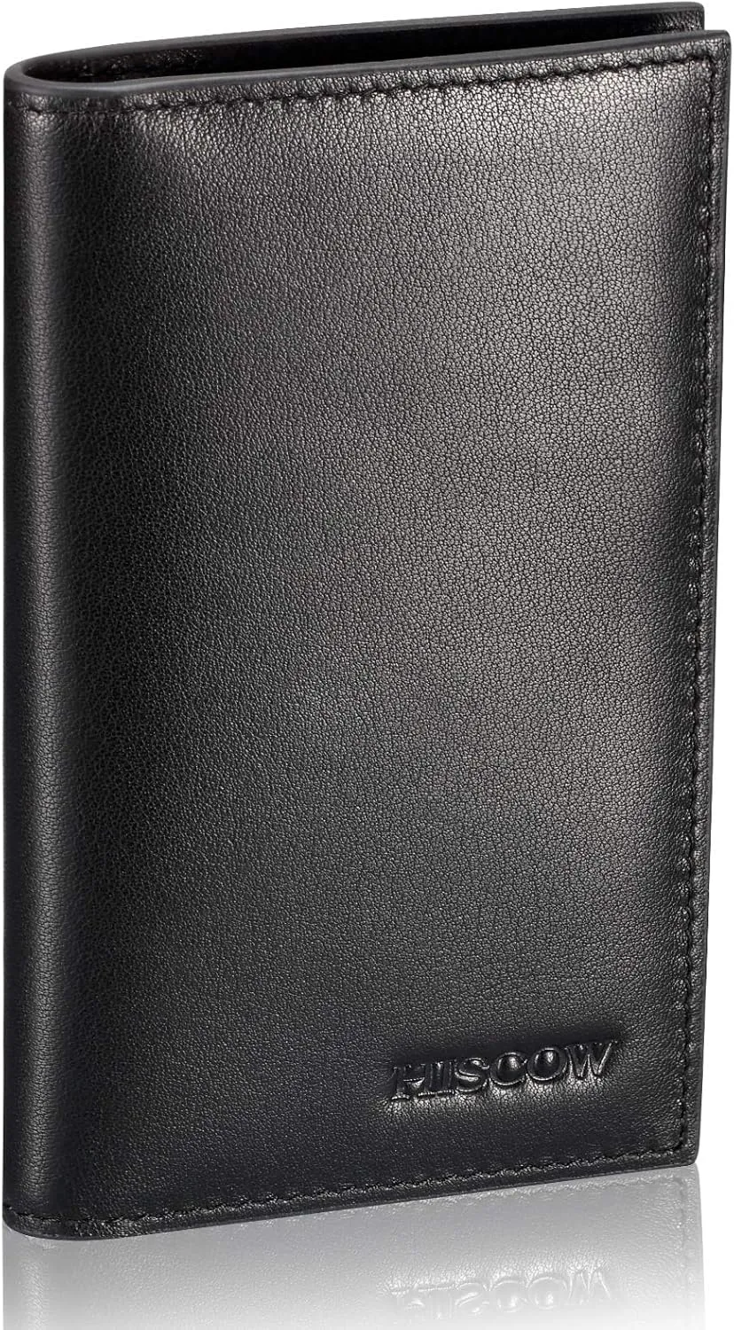 Slim Leather Credit Card Holder for Men & Women 8cc, Italian Calfskin (Black)