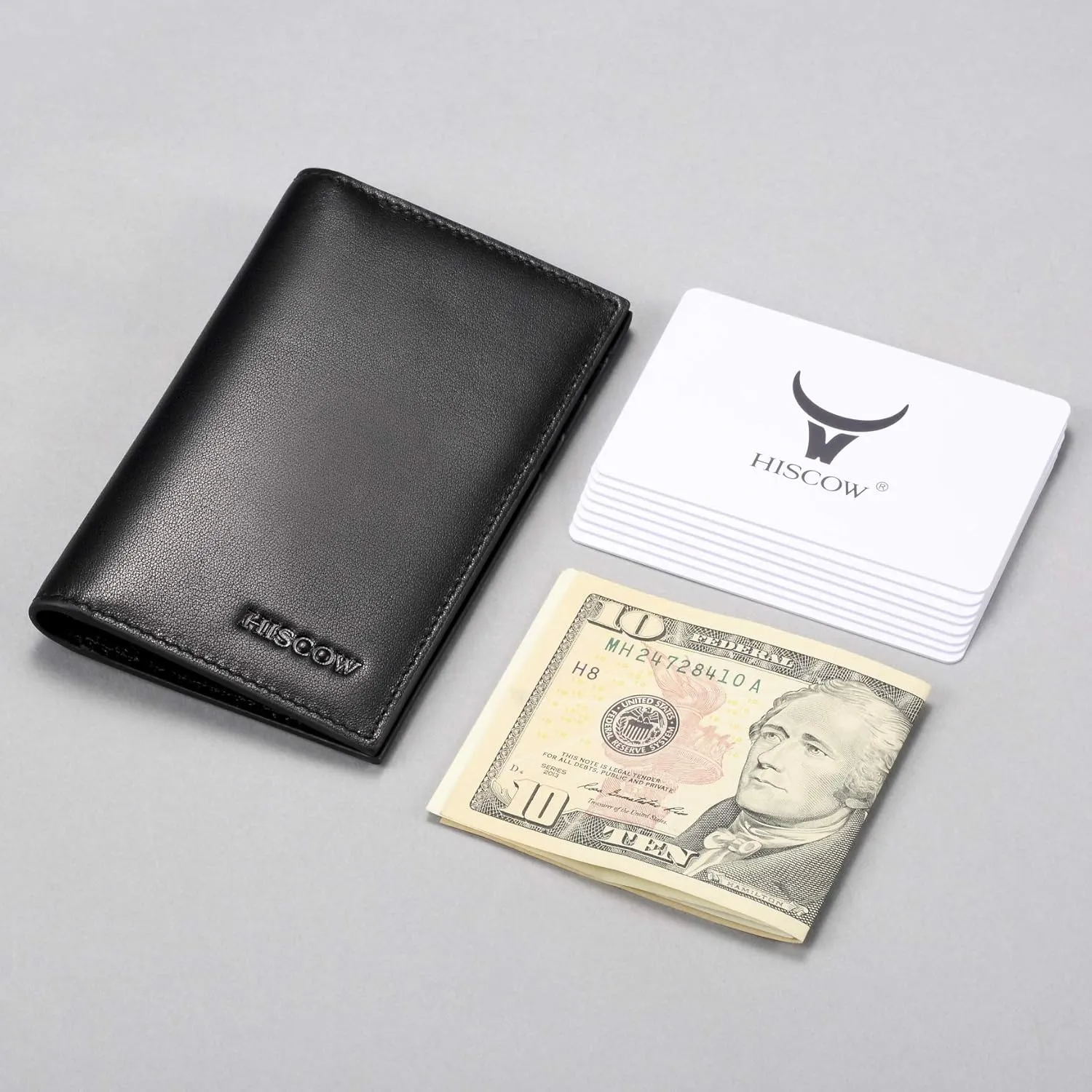 Slim Leather Credit Card Holder for Men & Women 8cc, Italian Calfskin (Black)