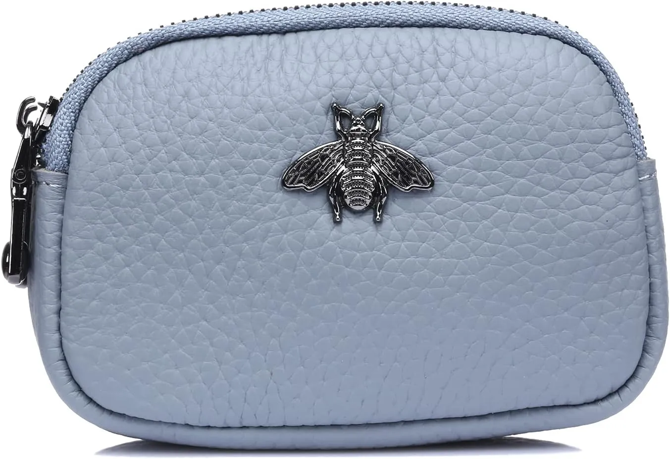 Small Coin Purse For Women Leather Change Pouch Tiny Card Holder Wallet Zipper (Light Blue)