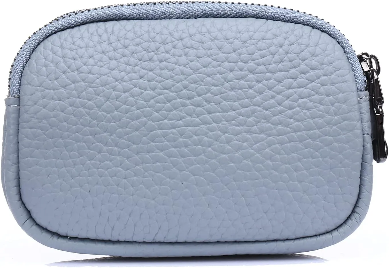 Small Coin Purse For Women Leather Change Pouch Tiny Card Holder Wallet Zipper (Light Blue)
