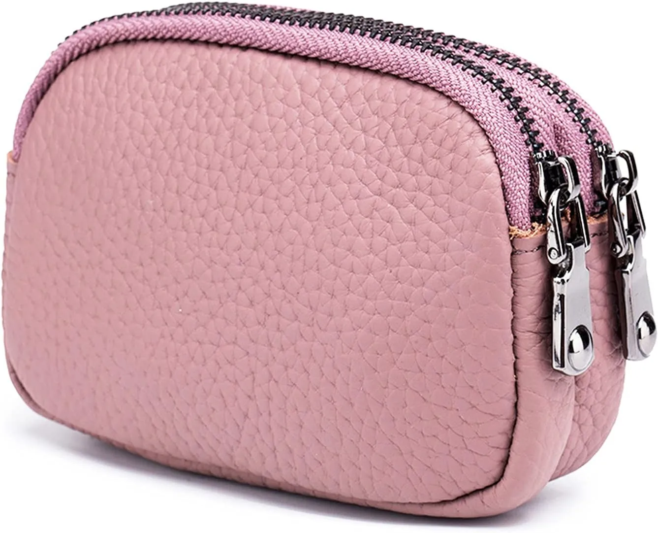 Small Coin Purse For Women Leather Change Pouch Tiny Card Holder Wallet Zipper (Pink)