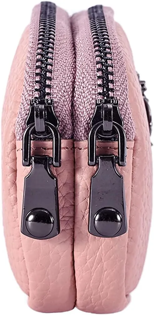 Small Coin Purse For Women Leather Change Pouch Tiny Card Holder Wallet Zipper (Pink)