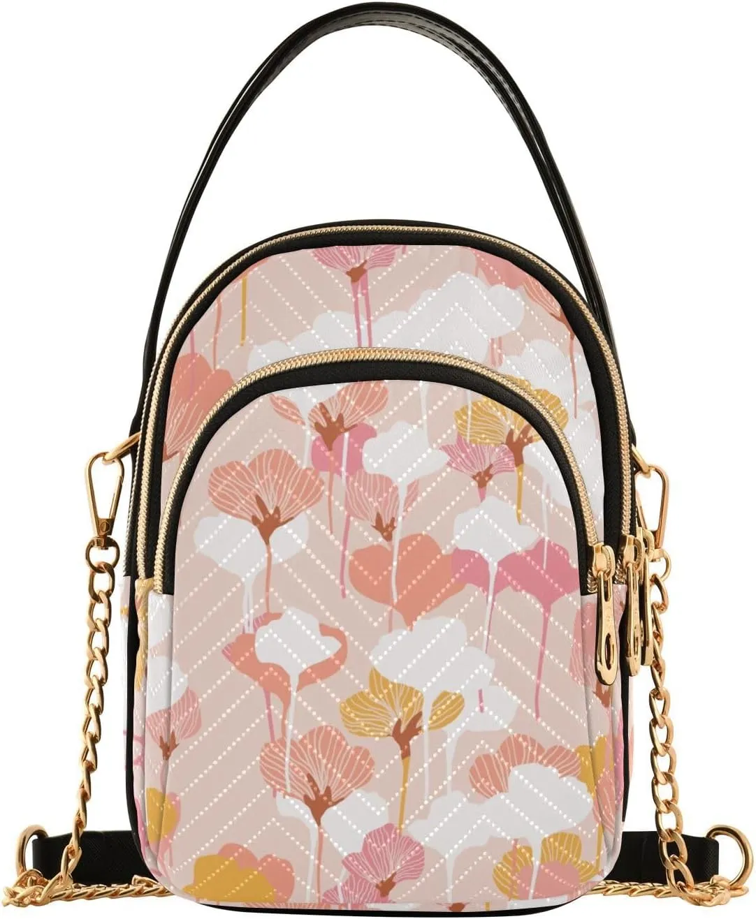 Small Crossbody Bags Abstract Floral Shoulder Bag for Women Quilted Wave Cross Body Bag