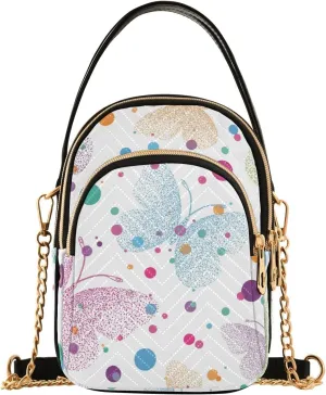 Small Crossbody Bags Colorful Butterflies Polka Dots Shoulder Bag for Women Quilted Wave Cross Body Bag