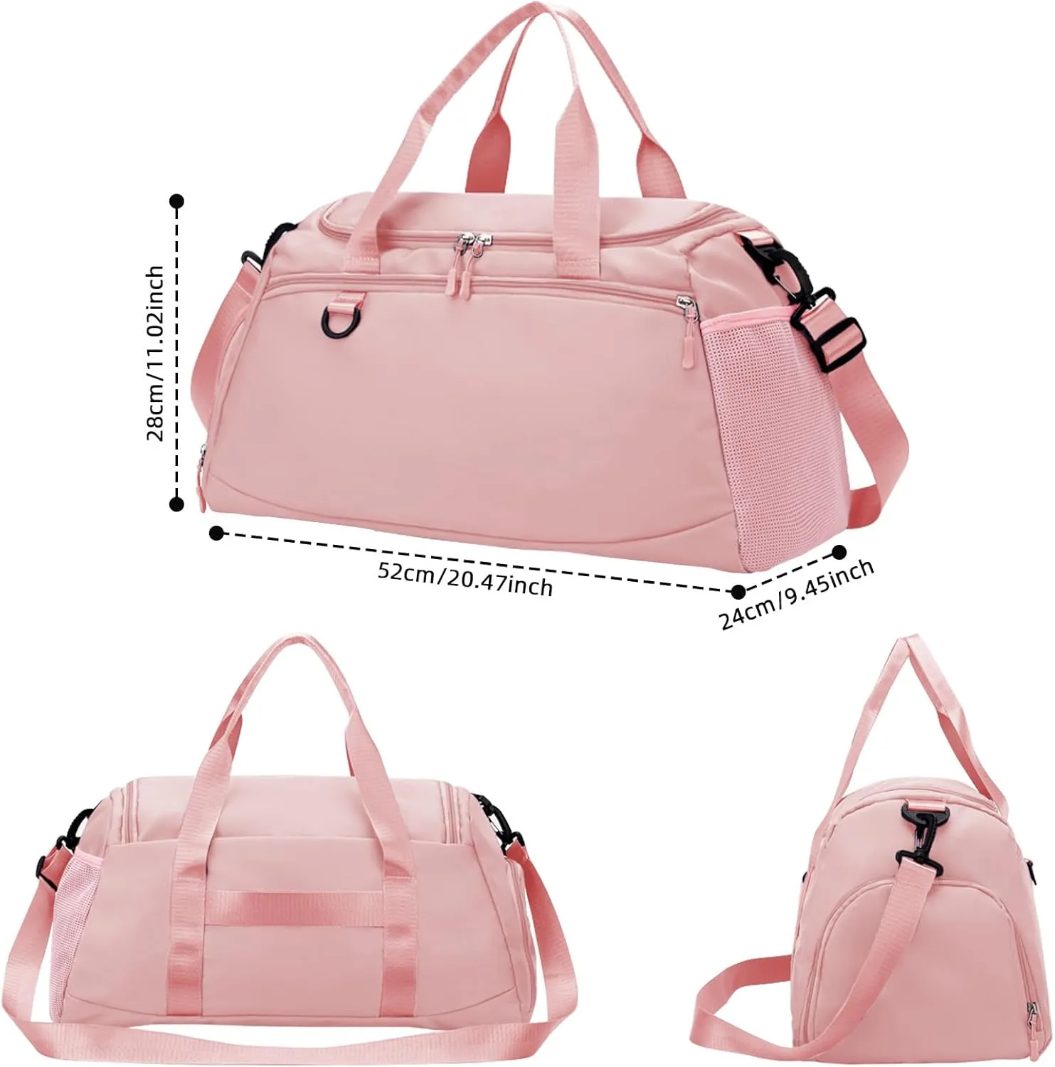 Small Gym Bag for Wemon Men, Workout Sport Bag with Shop Compartment and Wet Pocket,Weekender Overnight Bag for Travel (Pink)
