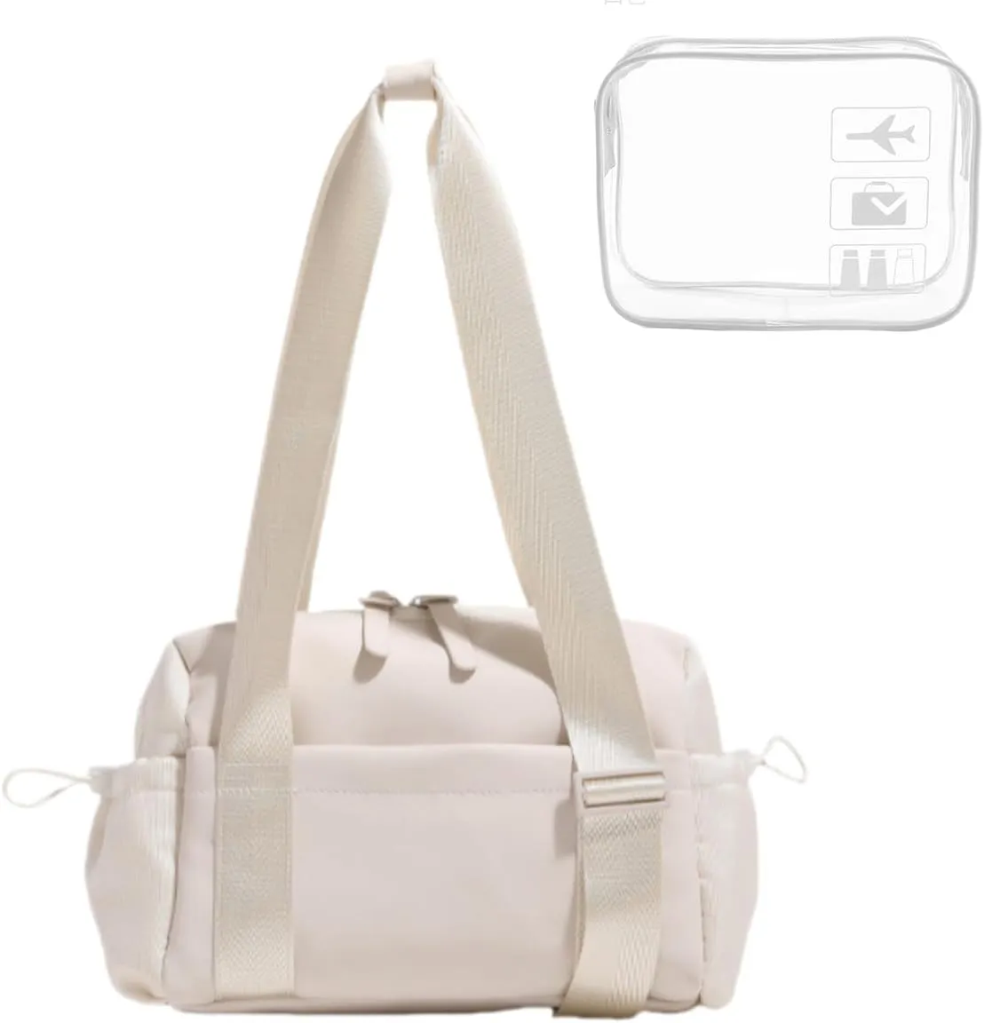 Small Gym Bag for Women, Mini Crossbody Gym Duffle Bag with Wet Compartment, Carry on Gym Tote Bag for Workout Dance Sport Trave (Beige)