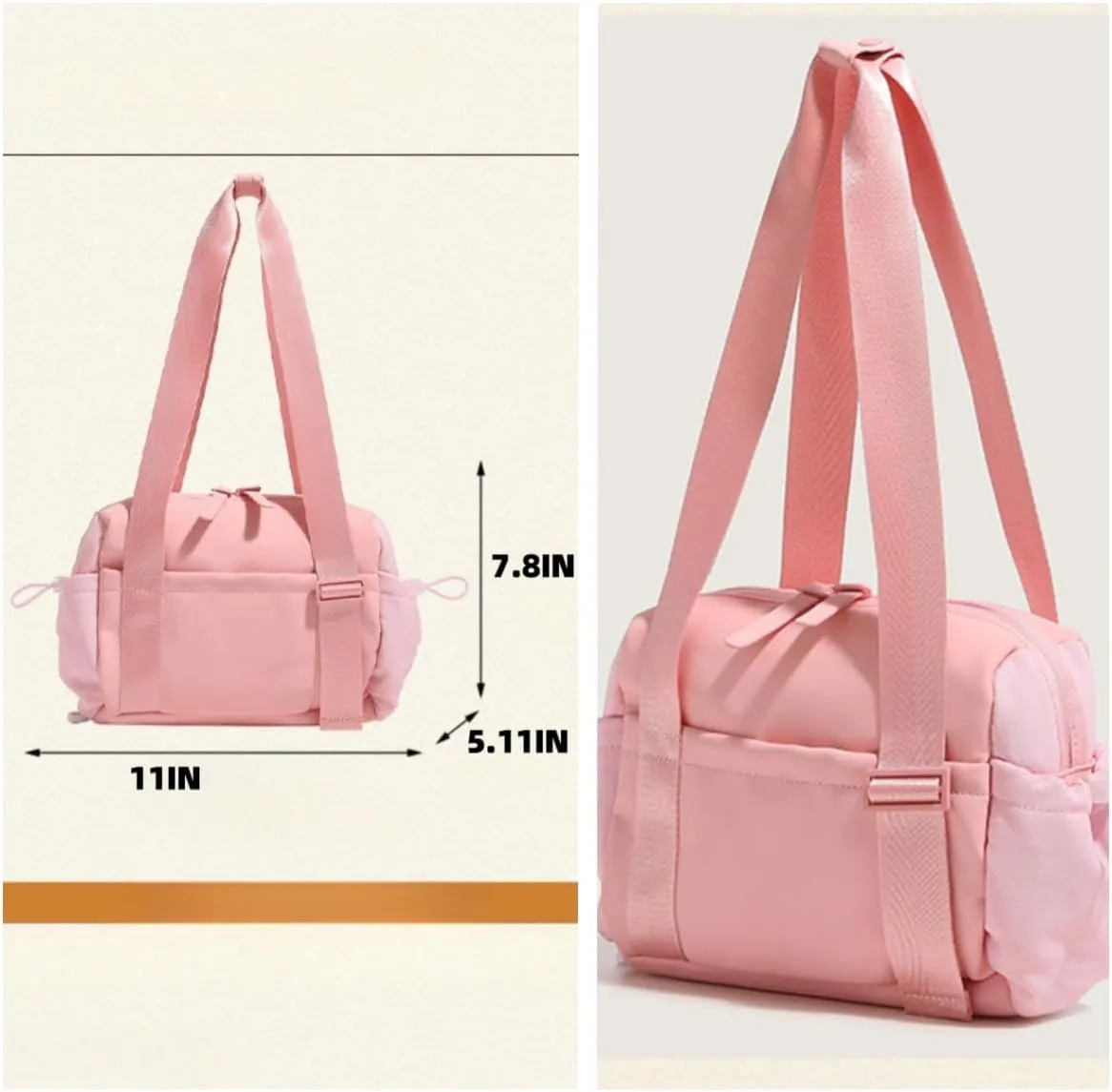 Small Gym Bag for Women, Mini Crossbody Gym Duffle Bag with Wet Compartment, Carry on Gym Tote Bag for Workout Dance Sport Trave (Beige)