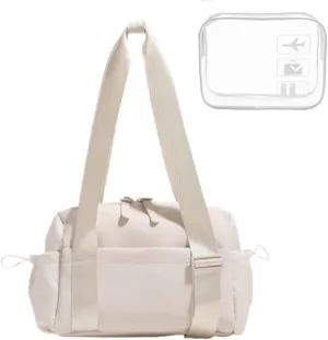 Small Gym Bag for Women, Mini Crossbody Gym Duffle Bag with Wet Compartment, Carry on Gym Tote Bag for Workout Dance Sport Trave (Beige)