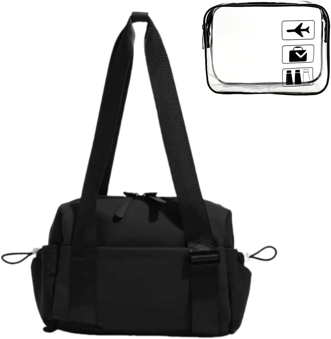 Small Gym Bag for Women, Mini Crossbody Gym Duffle Bag with Wet Compartment, Carry on Gym Tote Bag for Workout Dance Sport Trave (black)
