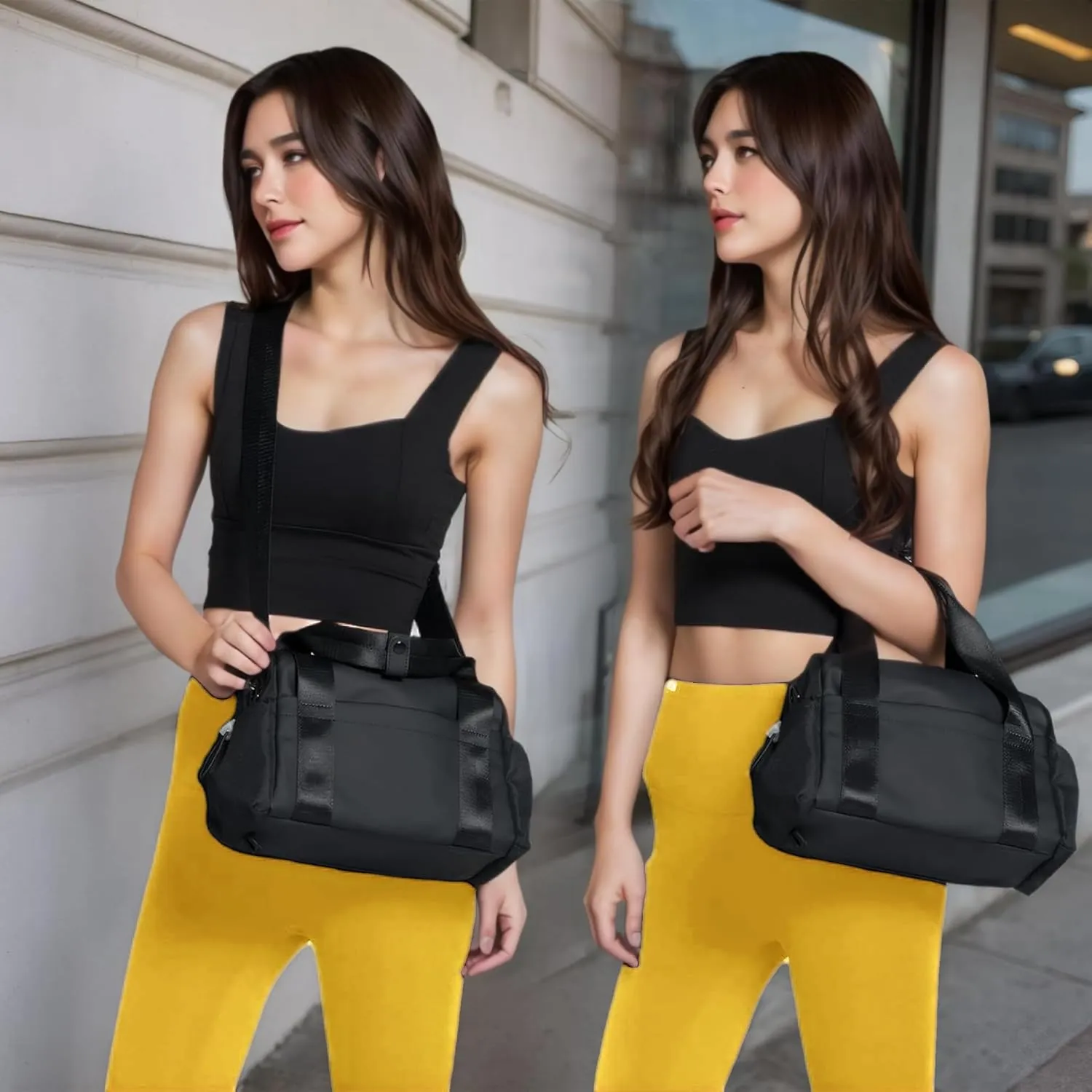 Small Gym Bag for Women, Mini Crossbody Gym Duffle Bag with Wet Compartment, Carry on Gym Tote Bag for Workout Dance Sport Trave (black)