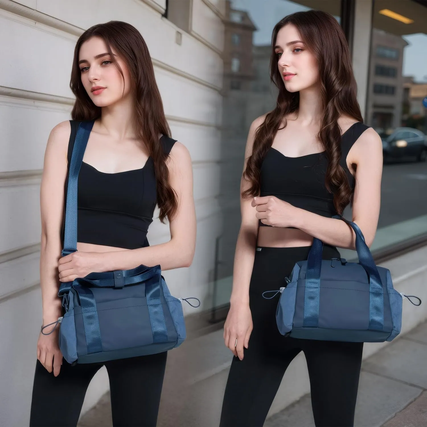 Small Gym Bag for Women, Mini Crossbody Gym Duffle Bag with Wet Compartment, Carry on Gym Tote Bag for Workout Dance Sport Travel (Blue)