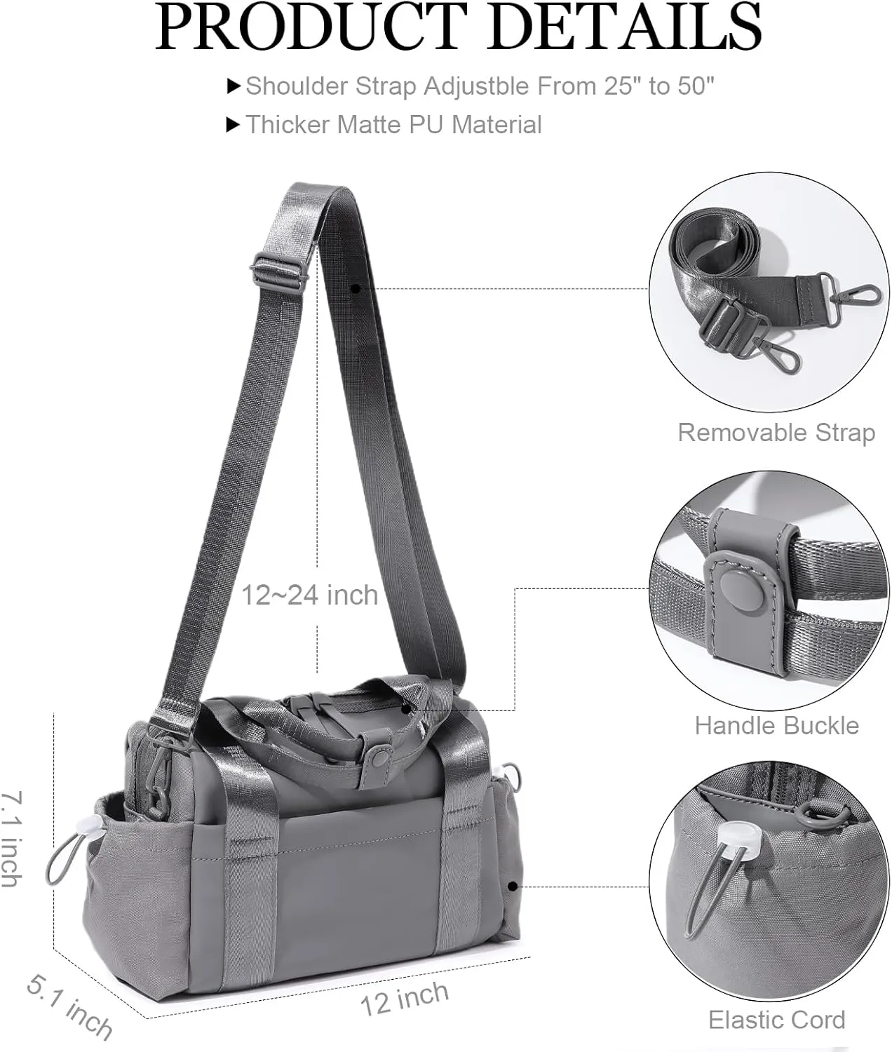 Small Gym Bag for Women, Mini Crossbody Gym Duffle Bag with Wet Compartment, Carry on Gym Tote Bag for Workout Dance Sport Travel (Grey)