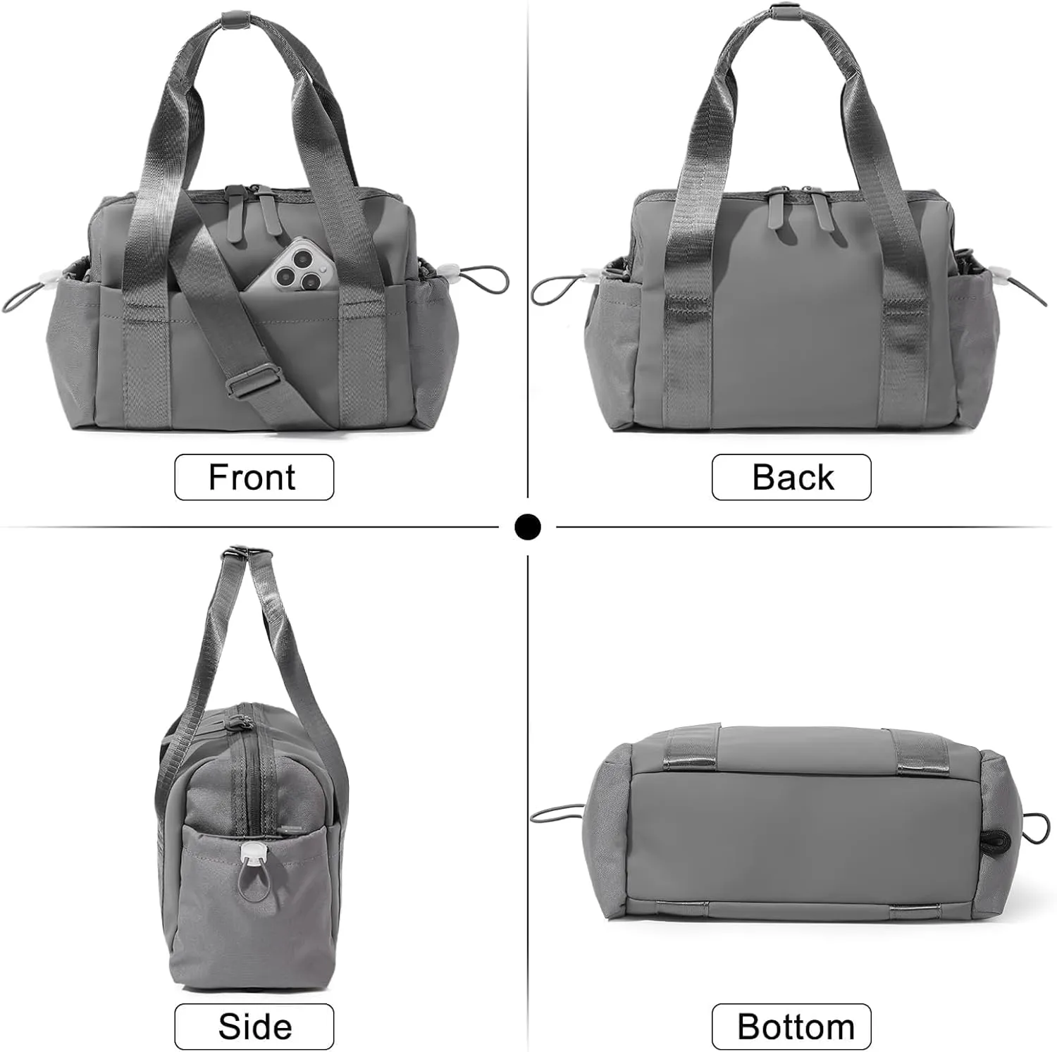 Small Gym Bag for Women, Mini Crossbody Gym Duffle Bag with Wet Compartment, Carry on Gym Tote Bag for Workout Dance Sport Travel (Grey)