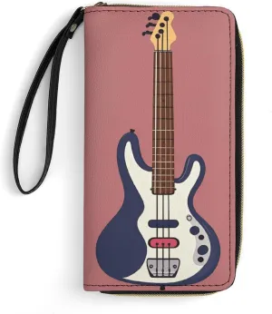 Small Leather Bag with Wristlet Guitar Bass Music Musical Instruments Printed Genuine Leather Wallet for Men And Women Exquisite And Personalized Portable Wallet