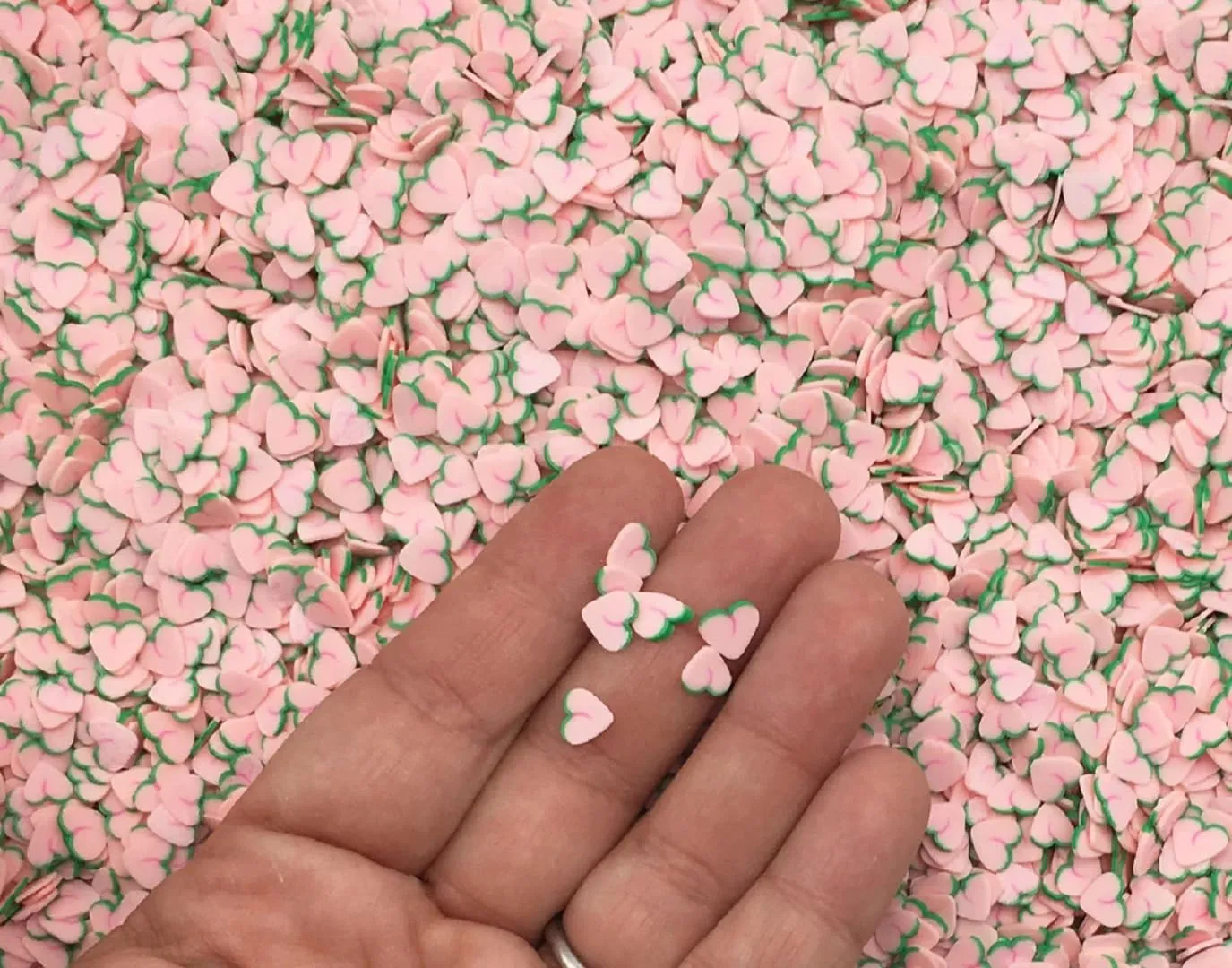 Small Pink Peach Polymer Clay Slices, Miniature Faux Fruit Sprinkles for Nail Art, Crafts, Fake Bake, Slime, Decoden (30 gram bag)