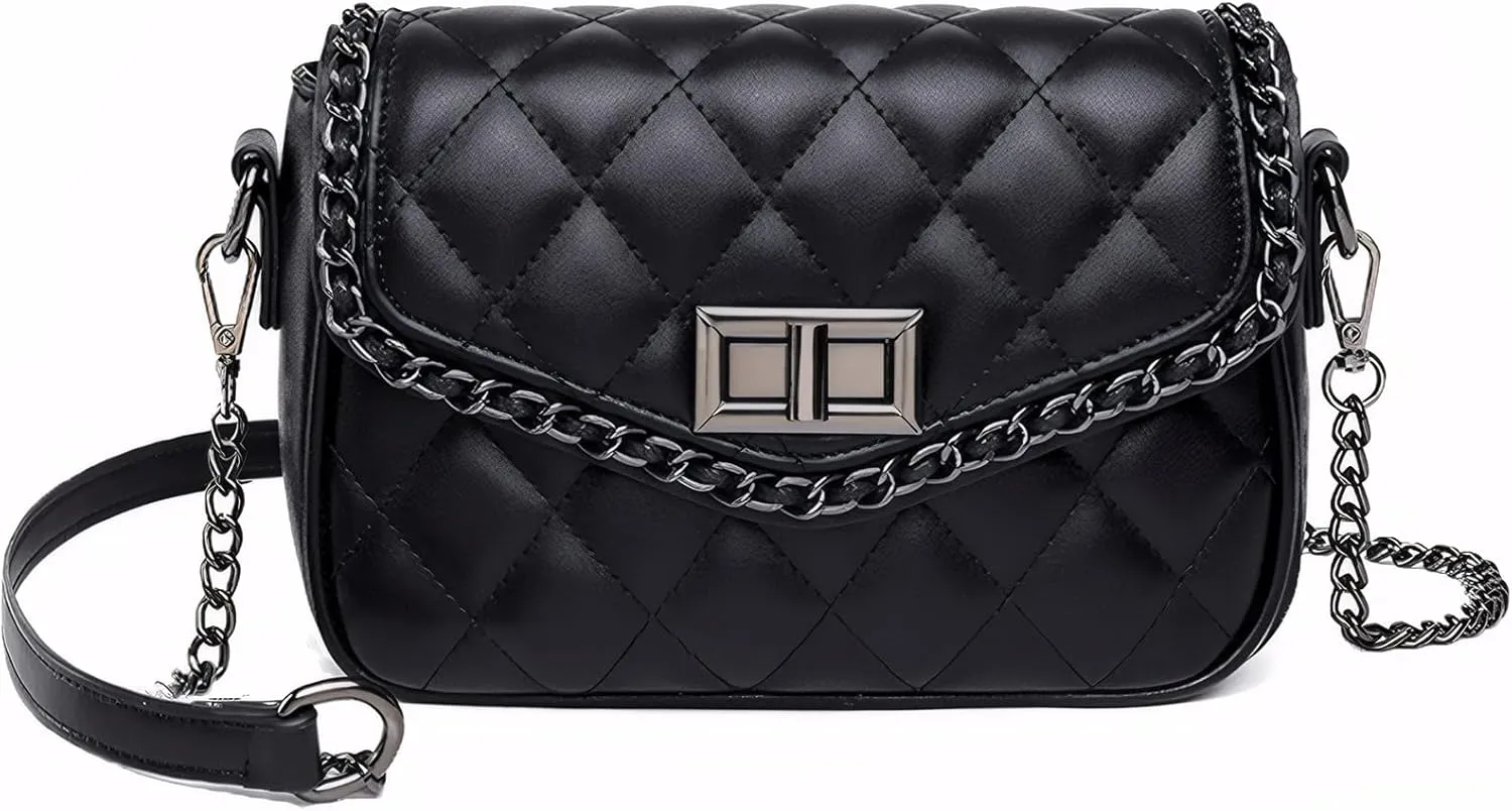 Small Quilted Crossbody Purse for Women Trendy Soft Vegan Leather Shoulder Wallet Purse Chain Cross Body Flap Bag