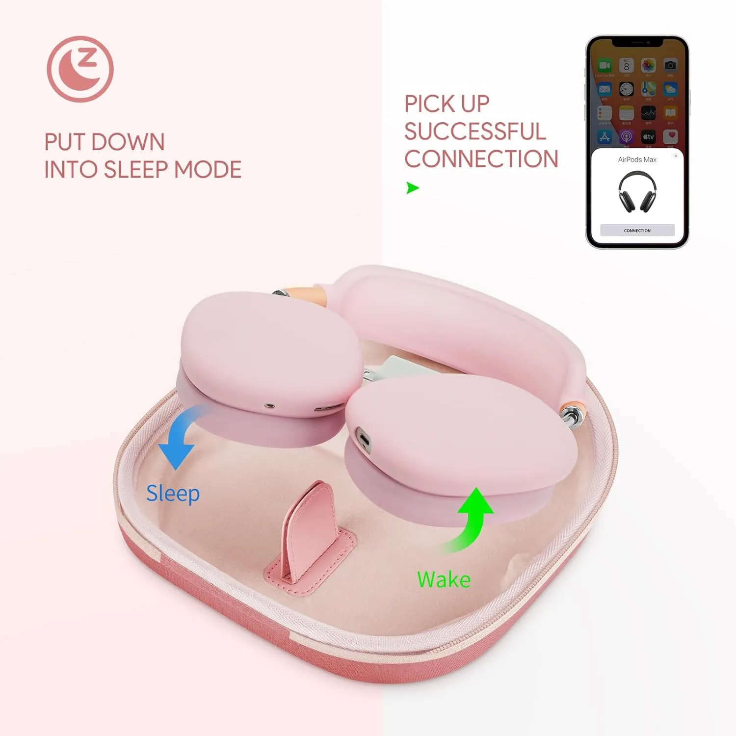 Smart Case for AirPods Max Headphones Supports Sleep Mode, with AirPods Max Silicone Case Cover Anti-Scratch Accessories, Portable Hard Organizer