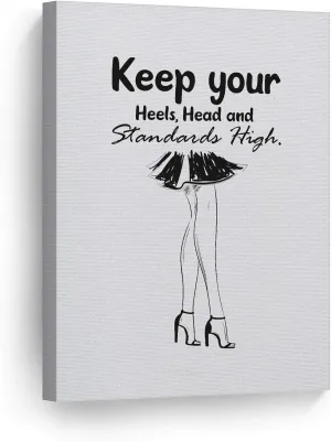 Smile Art Design Keep Your Heels, Head and Standards High Red High Heels Sketch Glam Fashion Canvas Print Wall Art Office Teen Girls Room Women Dorm Bedroom Living Room Wall Decor Ready to Hang 17x11