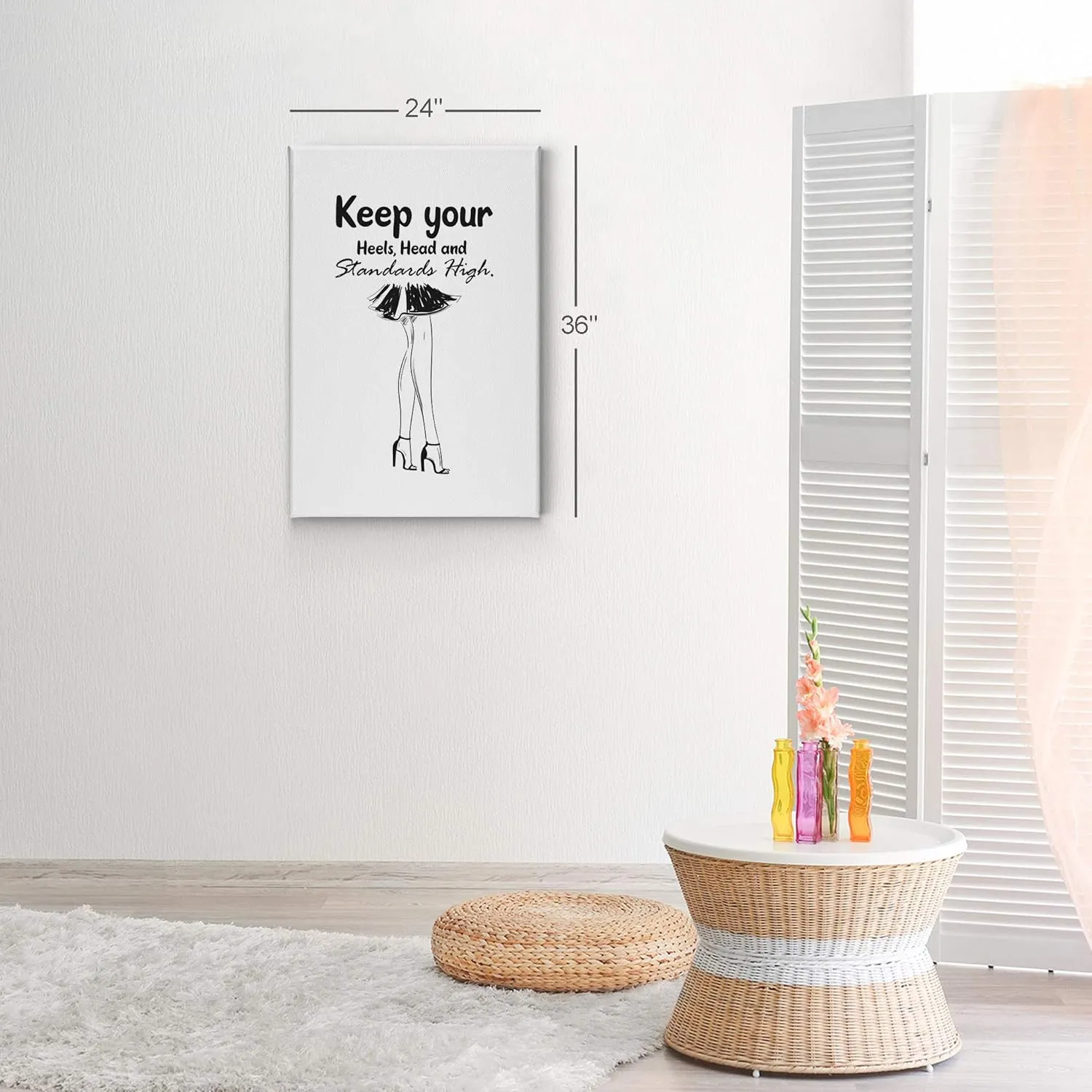 Smile Art Design Keep Your Heels, Head and Standards High Red High Heels Sketch Glam Fashion Canvas Print Wall Art Office Teen Girls Room Women Dorm Bedroom Living Room Wall Decor Ready to Hang 17x11