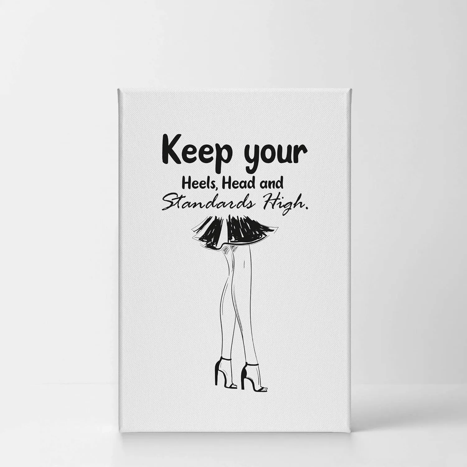 Smile Art Design Keep Your Heels, Head and Standards High Red High Heels Sketch Glam Fashion Canvas Print Wall Art Office Teen Girls Room Women Dorm Bedroom Living Room Wall Decor Ready to Hang 17x11