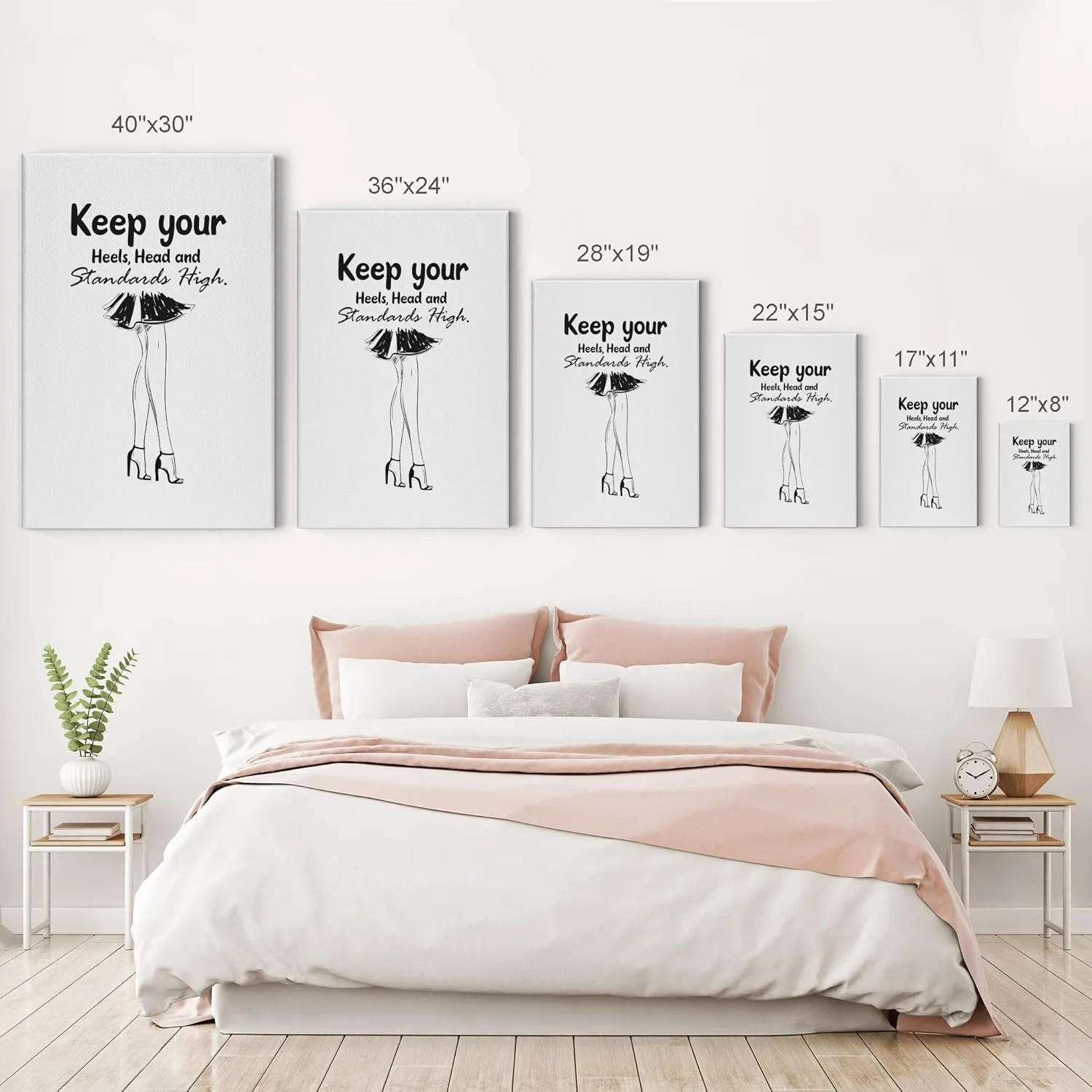 Smile Art Design Keep Your Heels, Head and Standards High Red High Heels Sketch Glam Fashion Canvas Print Wall Art Office Teen Girls Room Women Dorm Bedroom Living Room Wall Decor Ready to Hang 17x11